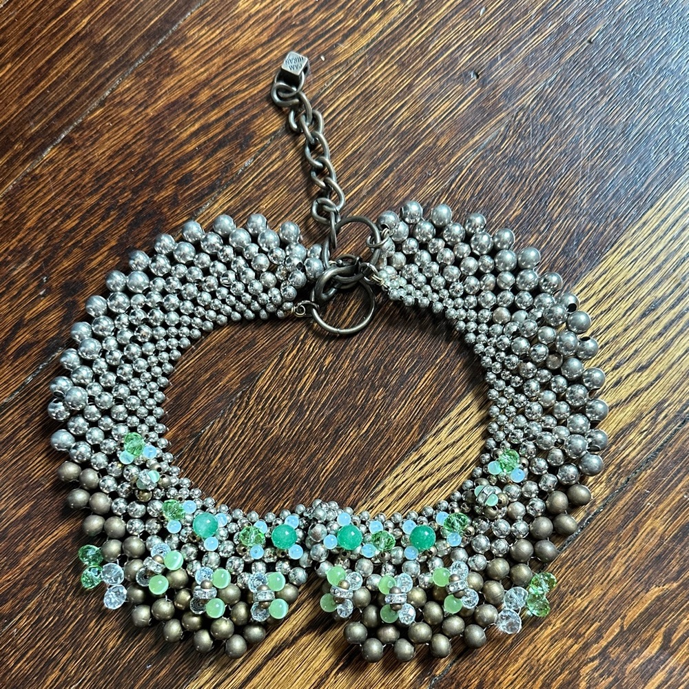 Pam Hiran Anthropologie Elegant Silver and Green Beaded Necklace